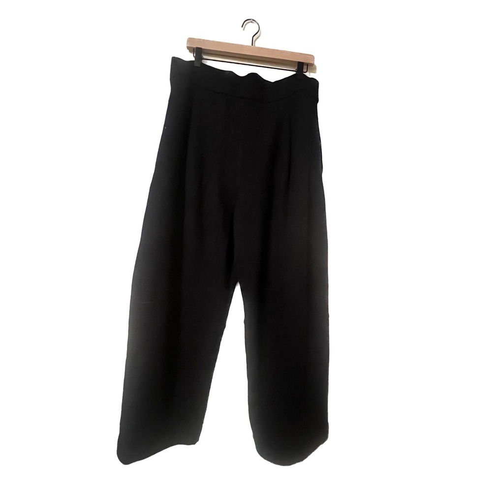 COS Women Black RWS Wool Wide Leg Knit Trousers Pants Size L New 11374057